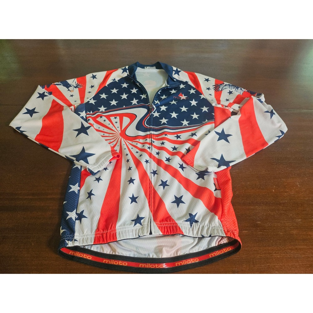 Miloto Cycling Jersey Set Mens Medium Red White Blue USA Flag Padded Pants Long